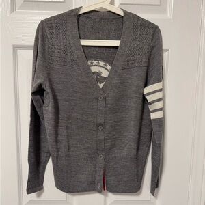 Thom Browne Charcoal Cardigan with White Stripes(OEM)